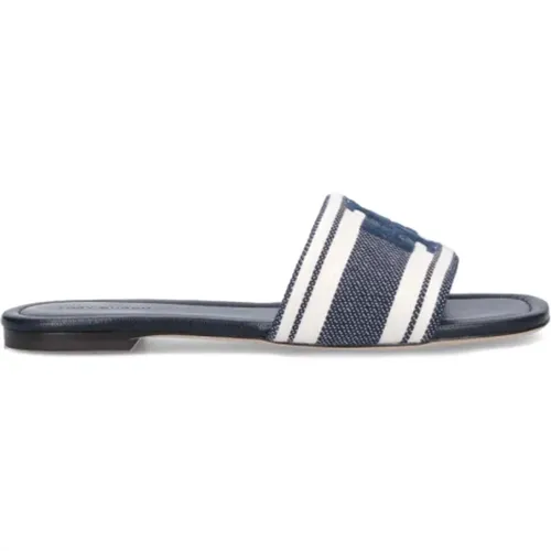 Elegante blaue Slide-Sandalen mit weißen Details - TORY BURCH - Modalova
