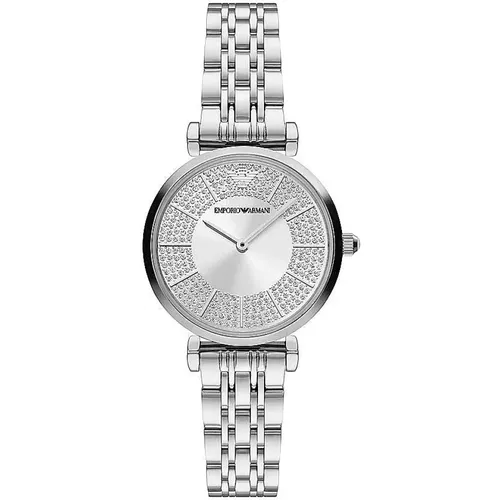 Watches, female, , Size: ONE SIZE Silver Steel Quartz Watch with Stones - Emporio Armani - Modalova