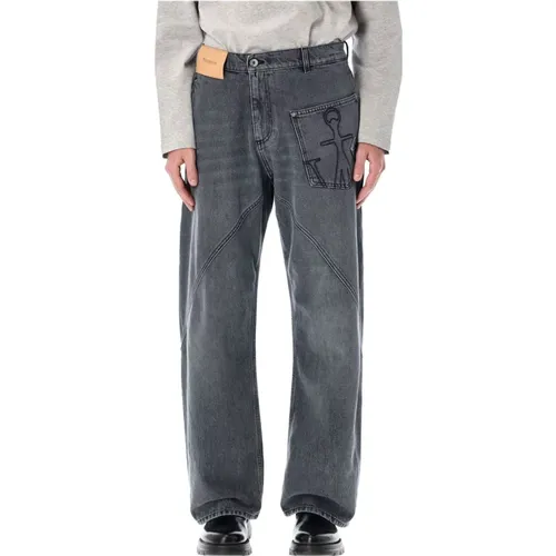 Straight Jeans, male, , Size: W33 Grey Twisted Workwear Denim Jeans - JW Anderson - Modalova