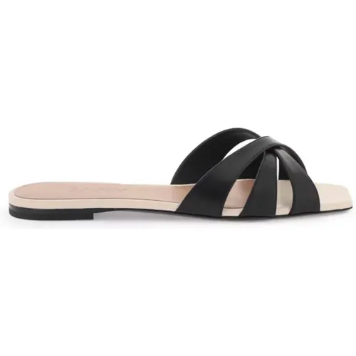 Leather Criss-Cross Slides with Square Toe , female, Sizes: 7 UK, 3 UK, 5 UK, 4 UK, 8 UK, 6 UK - 3Juin - Modalova