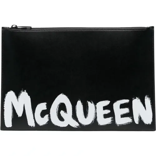 Schwarze Lederclutch mit Druck - alexander mcqueen - Modalova