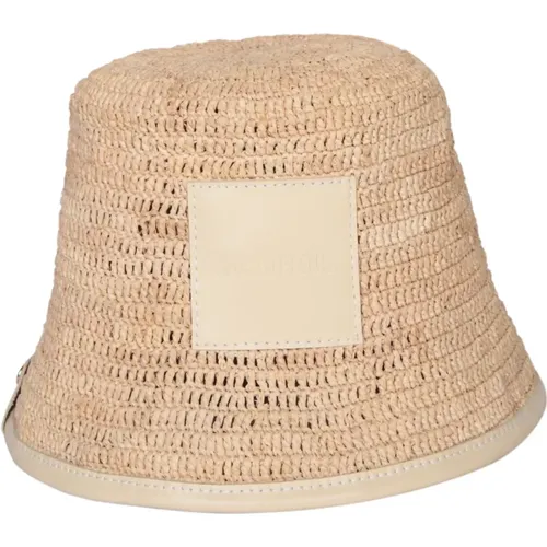 Weiße Raffia-Hut mit Lederdetail , Damen, Größe: 60 CM - Jacquemus - Modalova