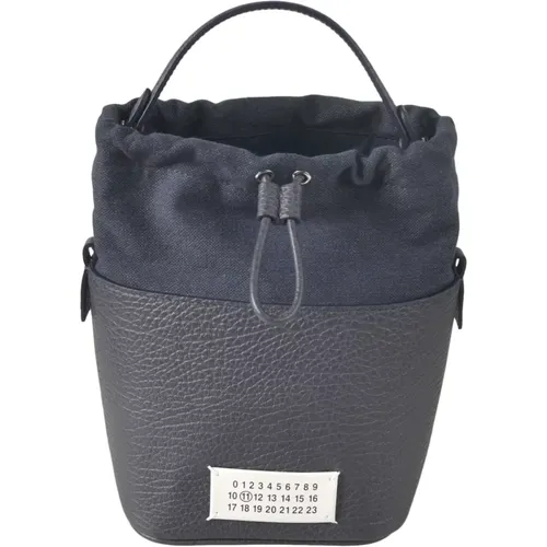 Stilvolle Taschen Kollektion,Mini 5AC Eimer Tasche in Anthrazit Leder und Leinwand - Maison Margiela - Modalova