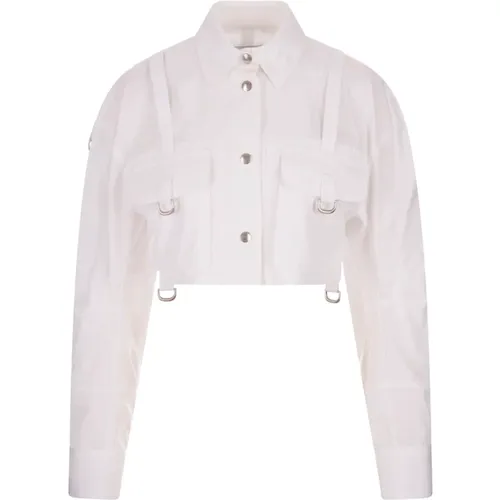 Off , Weiße Baumwoll-Crop-Shirt mit Metallischen Details , Damen, Größe: 2XS - Off White - Modalova