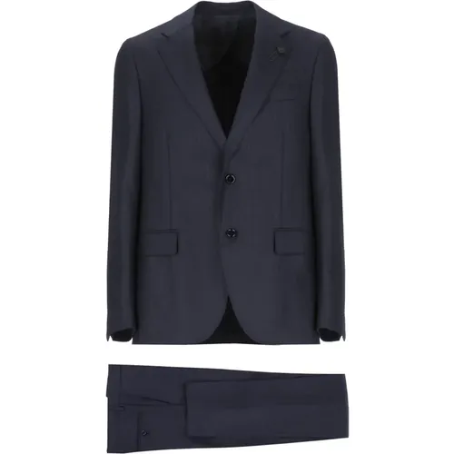 Single Breasted Suits, male, , Size: L Wool Suit with Iconic Pin - Lardini - Modalova