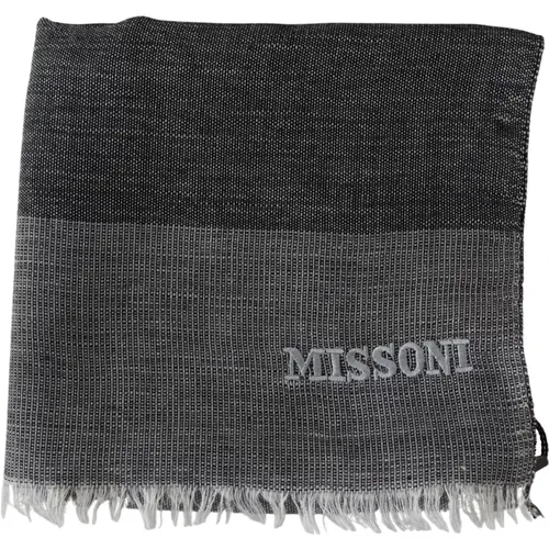 Winter Scarves, male, , Size: ONE SIZE Striped Wool Scarf with Logo Embroidery - Missoni - Modalova