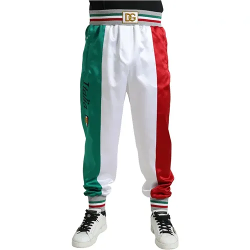 Sweatpants, male, , Size: XL Striped Italian Patch Jogger Pants - Dolce & Gabbana - Modalova