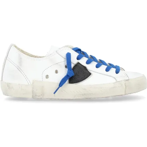 Paris X Ledersneaker in Weiß, Schwarz und Blau , Herren, Größe: 42 EU - Philippe Model - Modalova