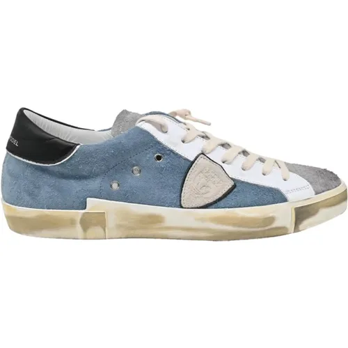 Sneakers, male, , Size: 8 US Low Top Sneakers Mixage Denim Grey - Philippe Model - Modalova