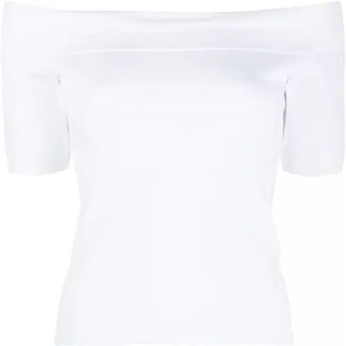 Off-Shoulder T-Shirt , female, Sizes: L - alexander mcqueen - Modalova