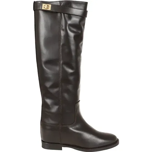 High Boots, female, , Size: 7 1/2 US Padlock Strap Leather Knee-High Boot - Via Roma 15 - Modalova