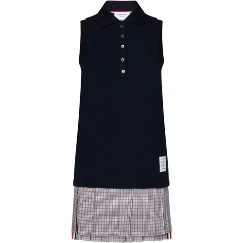 Navy Polo Dress with Check Skirt , female, Sizes: M - Thom Browne - Modalova