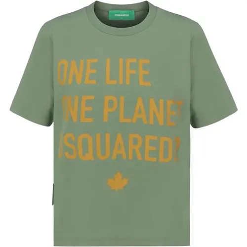 One Life One Planet Bedrucktes T-Shirt , Damen, Größe: 2XS - Dsquared2 - Modalova