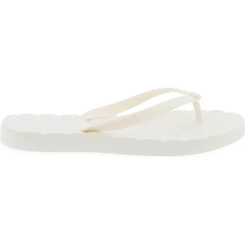 Rubber Thong Slides with Matelassé Chevron Footbed and Double T Band , female, Sizes: 3 UK, 4 UK - TORY BURCH - Modalova