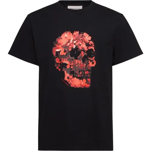 T-Shirts, male, , Size: L Wax Flower Skull Printed T-Shirt - alexander mcqueen - Modalova