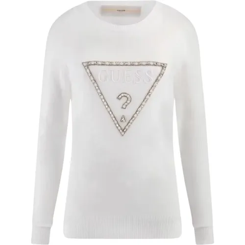 Sweater mit Frontlogo und Strass , Damen, Größe: S - Guess - Modalova