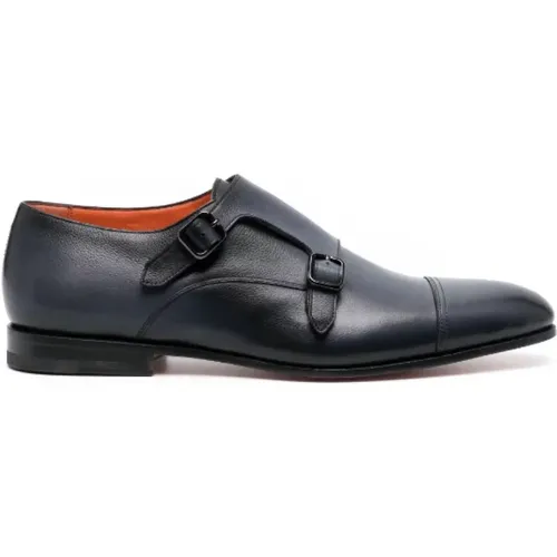 Midnight Double-Buckle Leather Shoes , male, Sizes: 11 UK - Santoni - Modalova