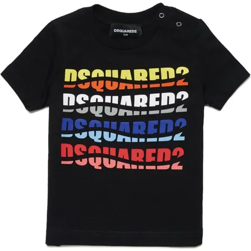 Kinder Schwarzes T-Shirt mit Multicolor-Logo - Dsquared2 - Modalova