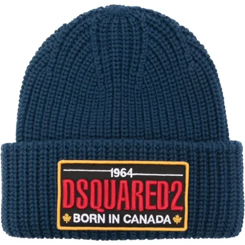 Chunky Ribbed Knit Logo Hat , male, Sizes: ONE SIZE - Dsquared2 - Modalova