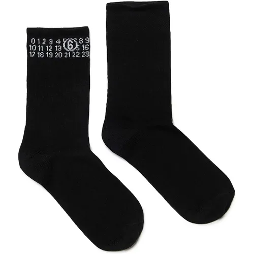 Gerippte Baumwollmisch-Socken mit numerischem Logo - MM6 Maison Margiela - Modalova
