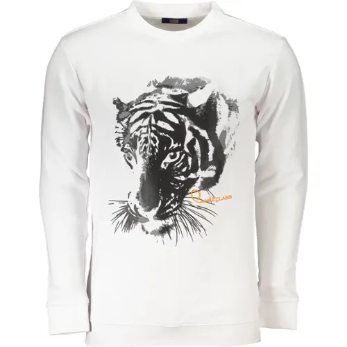 Weißer Sweatshirt mit Druck und Langen Ärmeln , Herren, Größe: M - Cavalli Class - Modalova