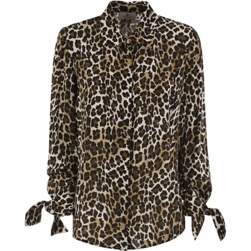 Bluse mit Animal-Print aus Georgette und Schleifenmanschetten , Damen, Größe: M - Elisabetta Franchi - Modalova