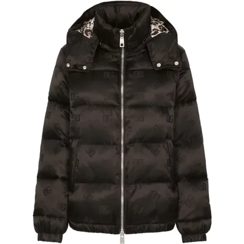 Logo Jacquard Satin Puffer Jacket , female, Sizes: S, XS - Dolce & Gabbana - Modalova