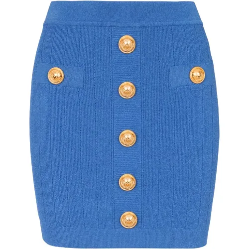 Short knitted buttoned skirt , female, Sizes: XS, S - Balmain - Modalova