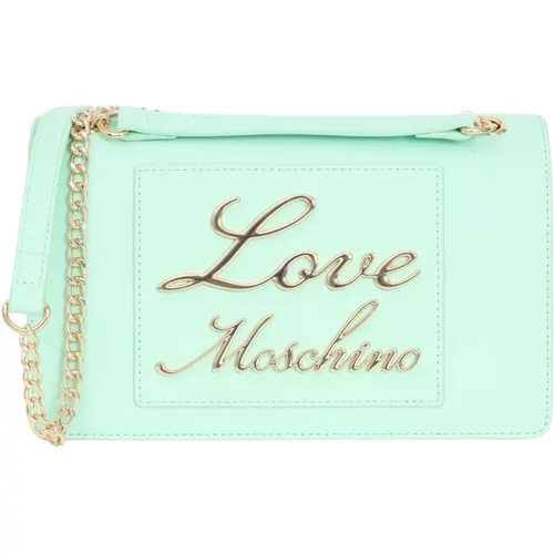 Mintgrüne Damenhandtasche mit goldenen Metallbuchstaben , Damen, Größe: ONE Size - Love Moschino - Modalova