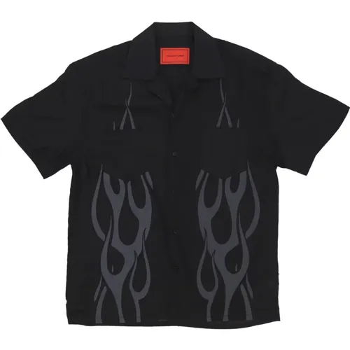 Tribal Flames Print Schwarzes Hemd , Herren, Größe: L - Vision OF Super - Modalova