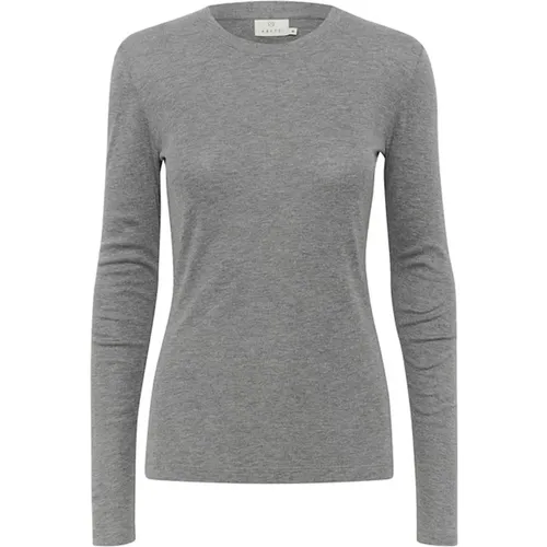 Grau Melange Langarm T-Shirt , Damen, Größe: M - Kaffe - Modalova