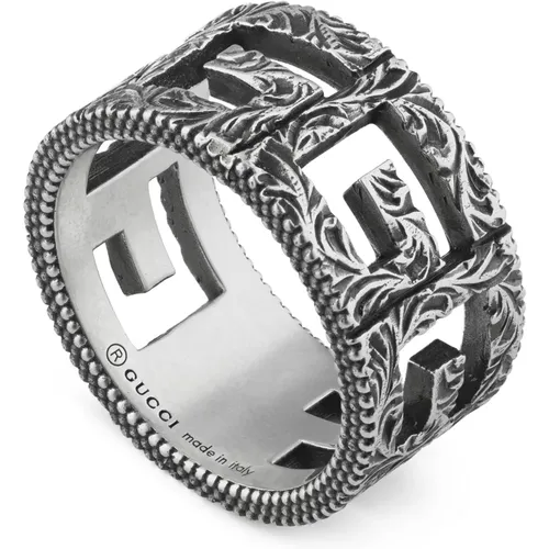 Ybc551918001 - 925 Sterlingsilber - G Cube Ring aus gealtertem Sterlingsilber , Damen, Größe: 61 MM - Gucci - Modalova