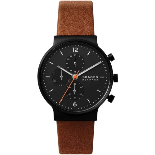 Watches, male, , Size: ONE SIZE Contemporary Chronograph Leather Watch - skagen - Modalova