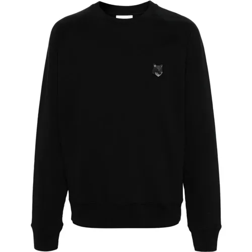 Oversize Cotton Sweater Bold Fox Patch , male, Sizes: M, XL, S, L - Maison Kitsuné - Modalova