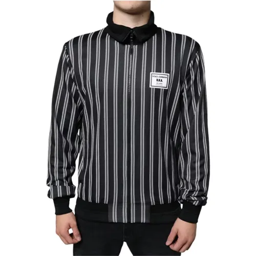 Zip-throughs, male, , Size: L Striped Full Zip Sweater with Logo - Dolce & Gabbana - Modalova