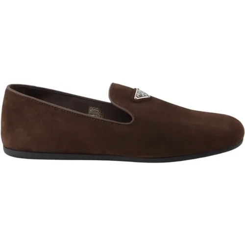 Loafers, male, , Size: 9 US Suede Slip-On Loafers - Prada - Modalova