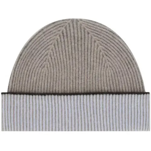 Beanies, male, , Size: ONE SIZE Ribbed Cashmere Beanie Hat with Turn-Up - Ermenegildo Zegna - Modalova