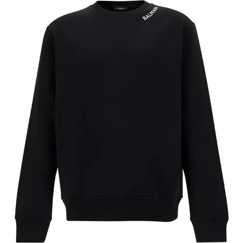 Schwarzer Crewneck Sweatshirt mit Logo - Balmain - Modalova