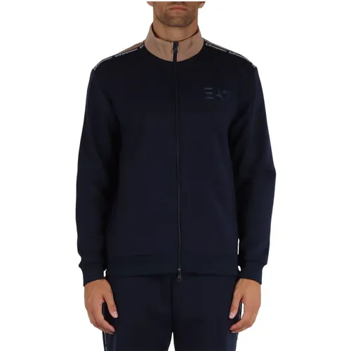 Kontrast-Zip-Viskose-Pullover - Emporio Armani EA7 - Modalova