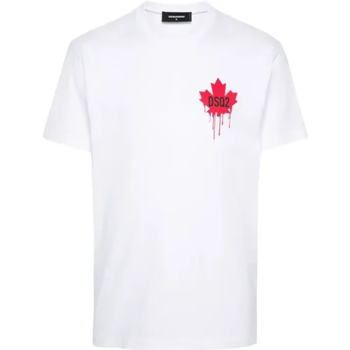 Weiße Maple Leaf Logo T-Shirt , Herren, Größe: S - Dsquared2 - Modalova