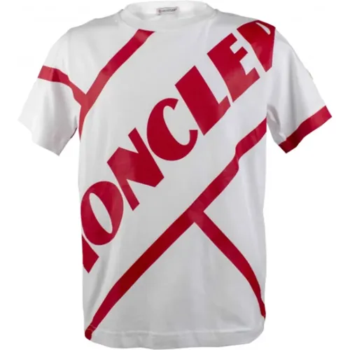 Weißes Baumwoll T-Shirt mit Diagonalem Logo - Moncler - Modalova