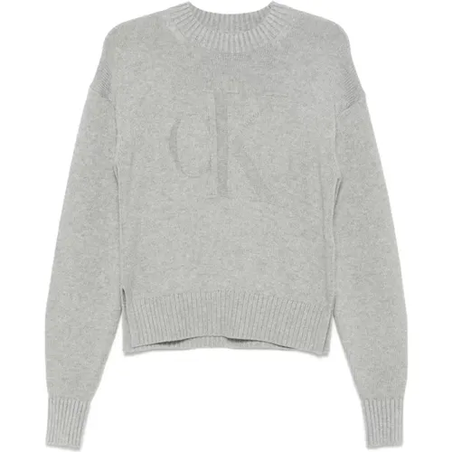 Graue Pullover Kollektion , Damen, Größe: L - Calvin Klein Jeans - Modalova