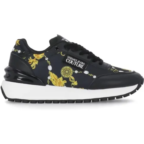 Sneakers, female, , Size: 9 US Leather Sneakers with Baroque Print - Versace Jeans Couture - Modalova