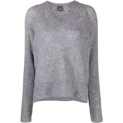 V-neck Knitwear, female, , Size: L Grey Cashmere-Silk V-Neck Jumper - Lorena Antoniazzi - Modalova