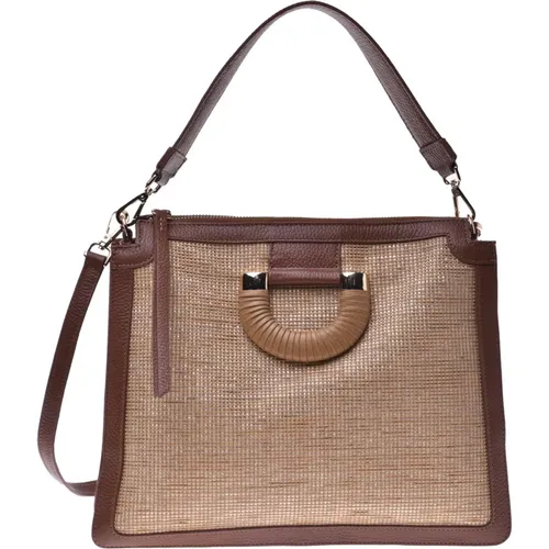 Shopper bag in tan raffia , female, Sizes: ONE SIZE - Baldinini - Modalova