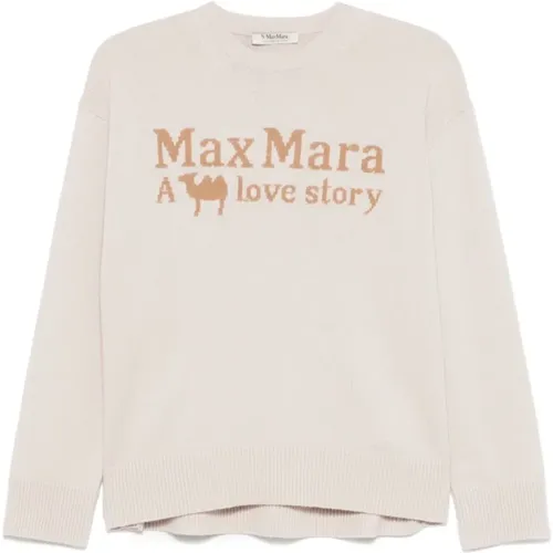 Beiger Pullover mit Jacquard-Logo-Motiv , Damen, Größe: M - Max Mara - Modalova