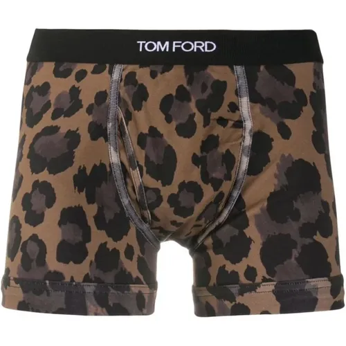 Bottoms, male, , Size: L Leopard Print Stretch Cotton Boxers - Tom Ford - Modalova