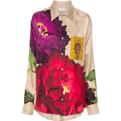 Floral Print Silk Shirt , female, Sizes: L, S, XS - Pierre-Louis Mascia - Modalova