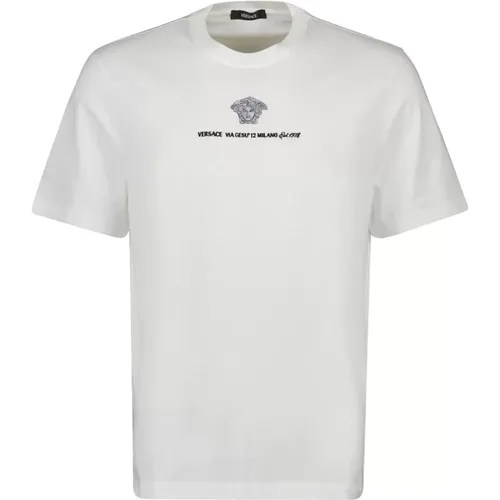 Weißes Rundhals-T-Shirt , Herren, Größe: L - Versace - Modalova