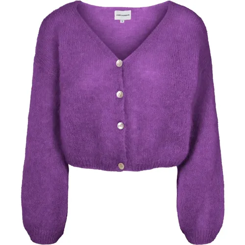 Mohair Cropped Cardigan Tiefes Lila , Damen, Größe: M - American Dreams - Modalova